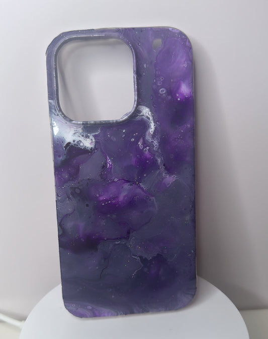 Purple, Grey and White Glitter Marbled Phone Case (iPhone14Pro)