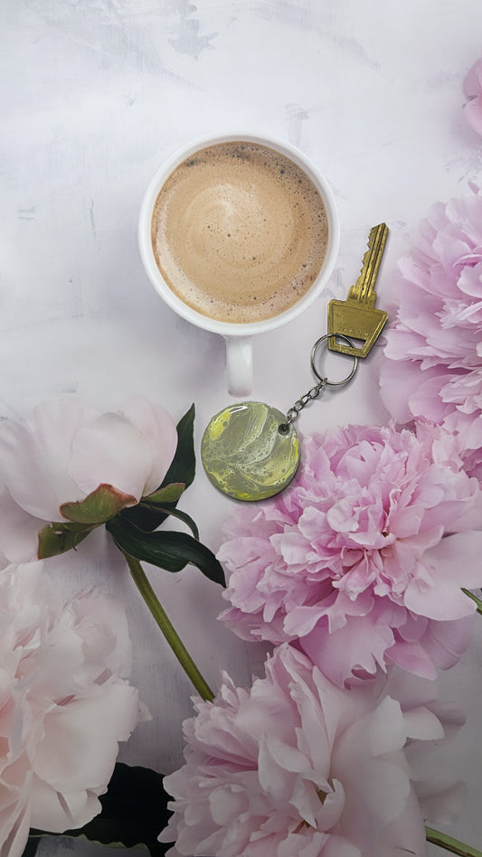 Grey, Yellow & White Marbled Keychain