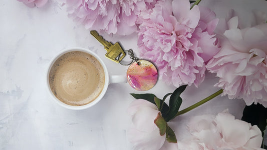 Pink, White, Purple & Gold Marbled Keychain