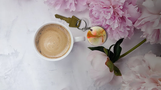Pink, White & Gold Marbled Keychain