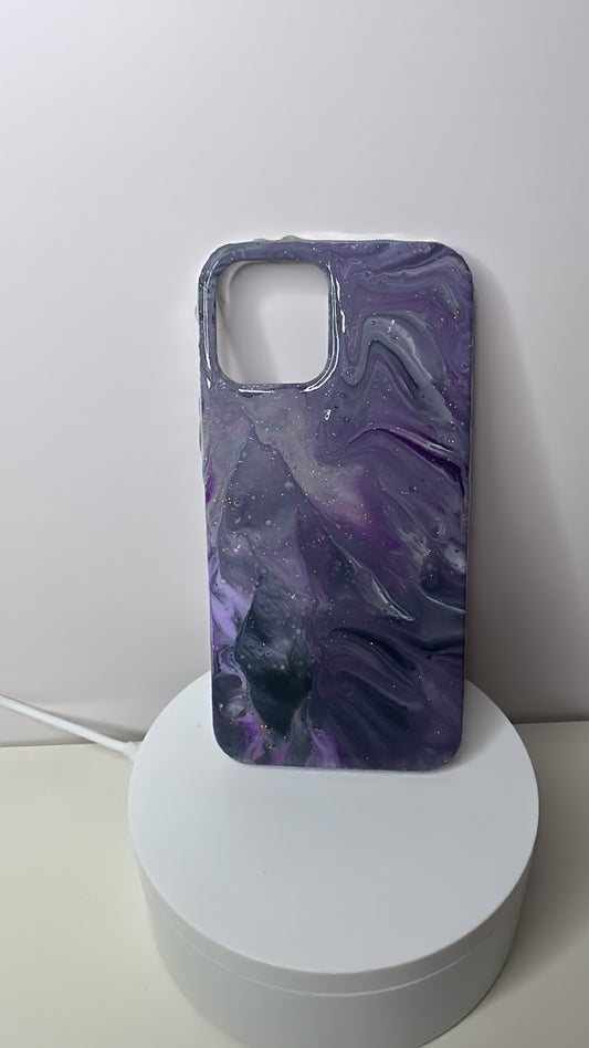 Purple, Grey and White Glitter Marbled Phone Case (iPhone11)