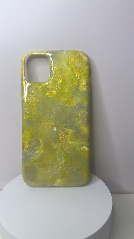 Yellow, Grey and White Glitter Marbled Phone Case (iPhone11)