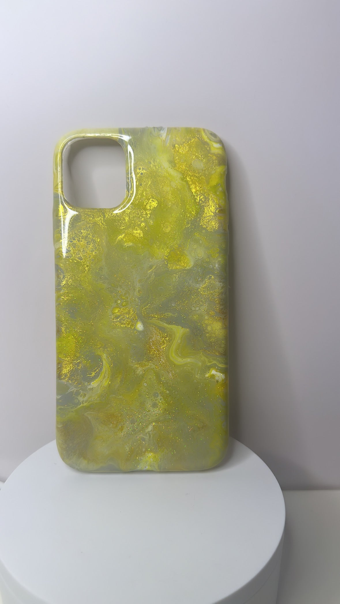 Yellow, Grey and White Glitter Marbled Phone Case (iPhone11)