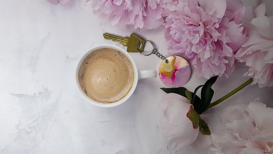 Pink, White, Purple & Gold Marbled Keychain