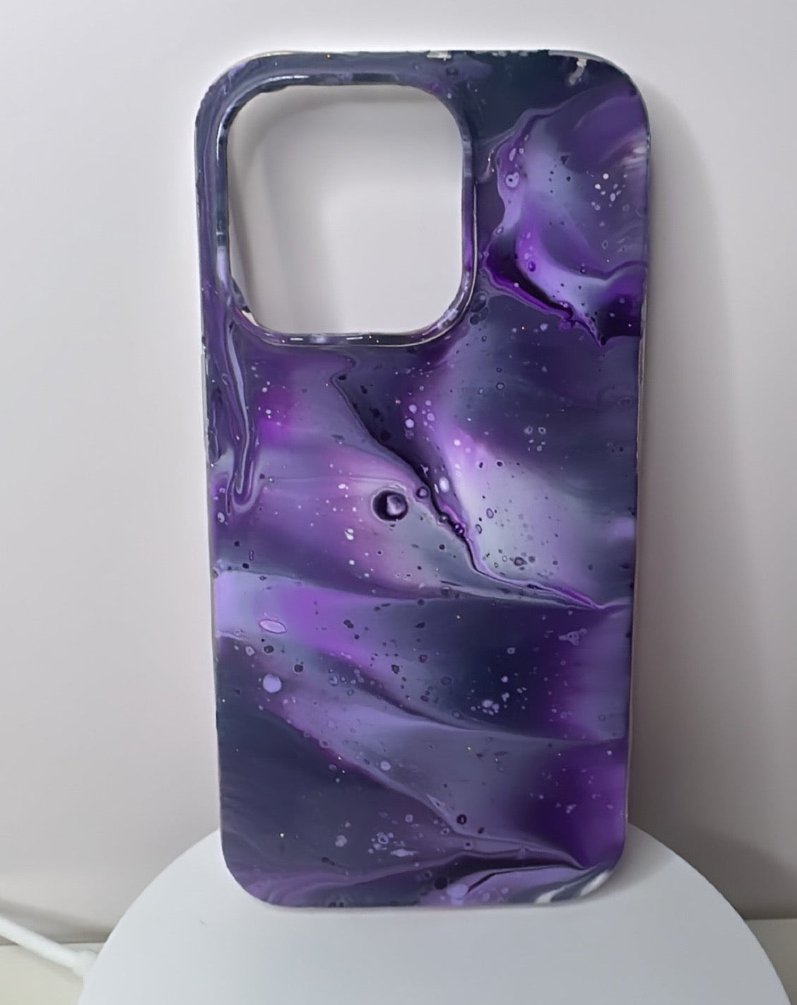 Purple, Grey and White Glitter Marbled Phone Case (iPhone14Pro)